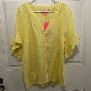 Lilly Pulitzer NWT Tayla Short sleeve linen top in crème fraiche